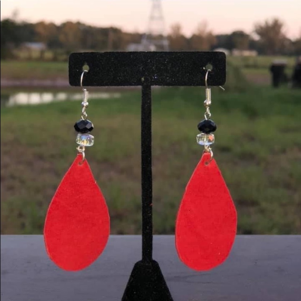 New Red and Black Leather Earrings